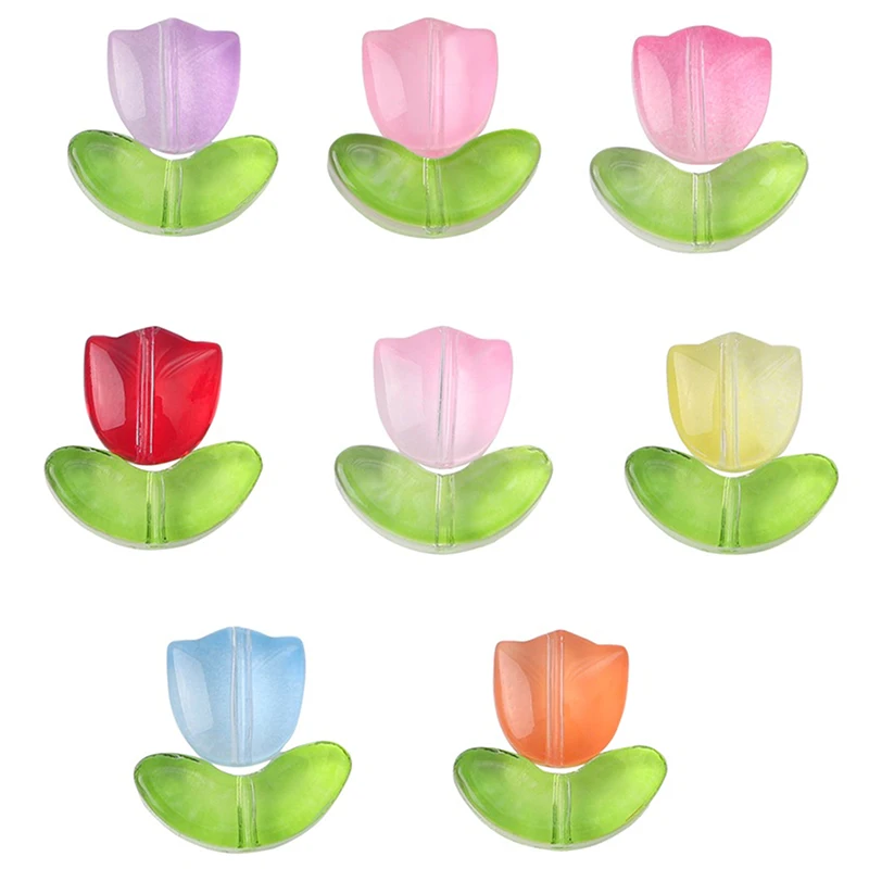 10Sets Tulipanov Cvet Lampwork Kroglice Multicolor Rastlinskih vrst Kroglice Multicolor Svoboden Kroglice Za DIY Zapestnice Nakit, Izdelava Dodatki