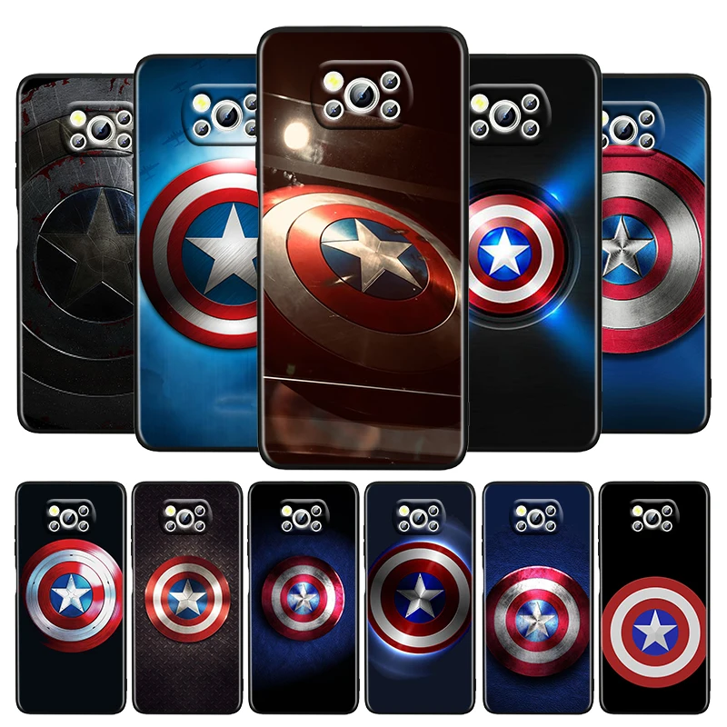 Marvel Captain America Ščit Za Xiaomi Poco M4 X3 F3 GT NFC M3 C3 M2 F2 F1 X2 Pro Mi Mix3 Silikonski Črn Telefon Primeru Funda Capa