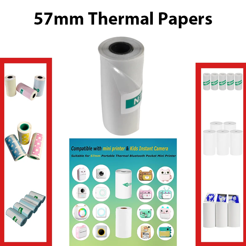Mini Tiskalnik Papir, Nalepke, Samolepilne Termični Papir brezbarvna Lepljiv Papir Nepremočljiva, Oilproof, odporna na praske, BPA Free Roll