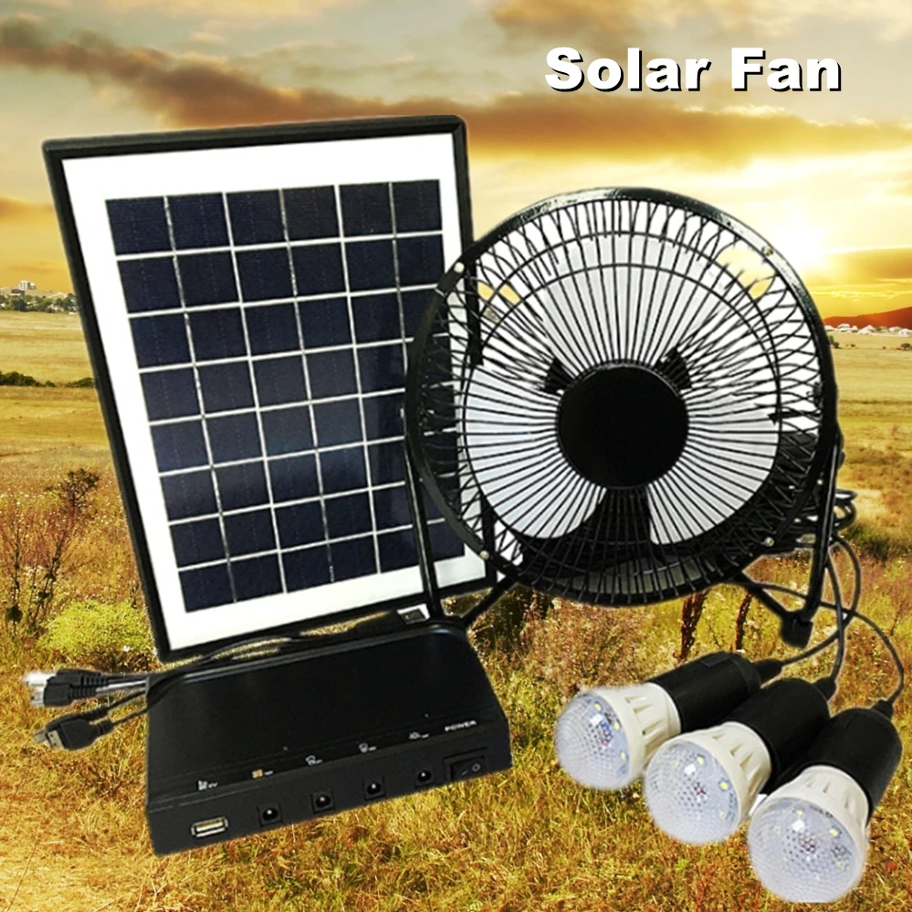 8IN 12V Sončne DC Sistemski Ventilator Solarna Razsvetljava Fan Sistem Sončne Energije Sistem s 3 LED Žarnice Luči za uporabo v Zaprtih prostorih ali na Prostem