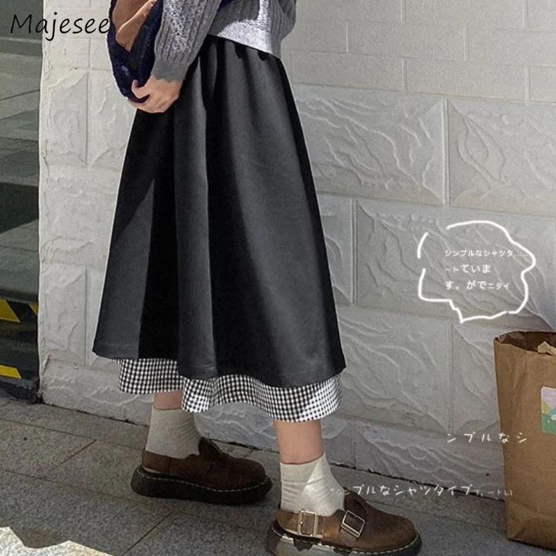 Japonski Slog Midi Krila za Ženske Y2k Kawaii Razrezana Zasnova Elegantna Mladostnike, A-line Krilo Moda Harajuku Ulica Pomladi, Jeseni