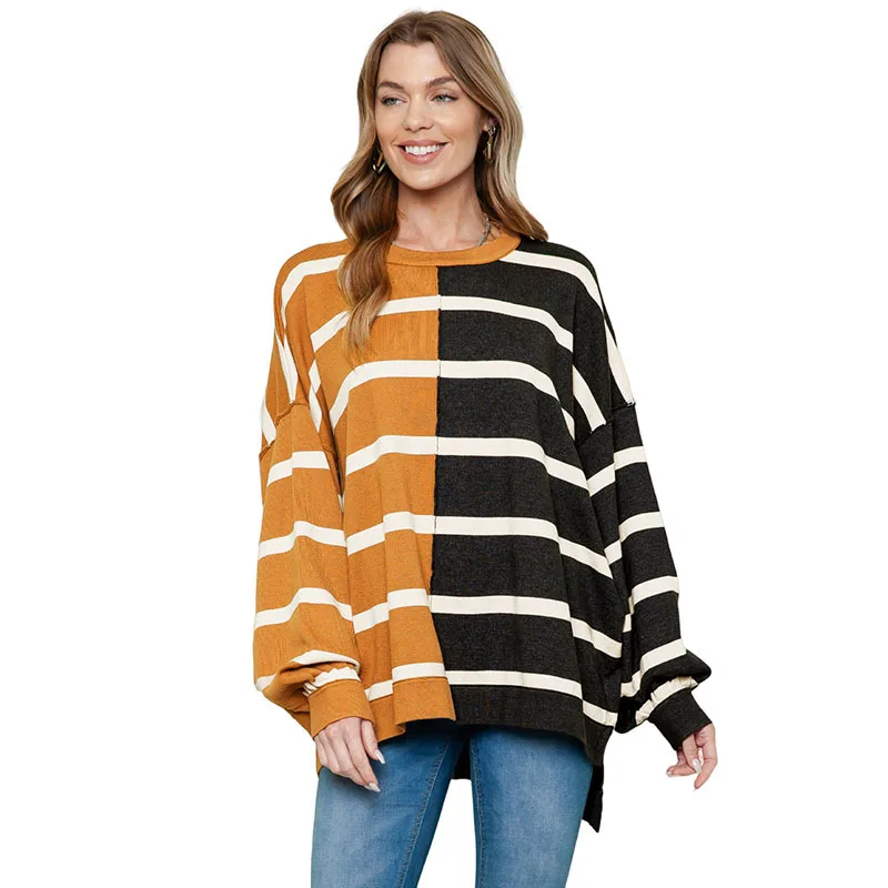 Priložnostne kontrastu kapičastih pulover 2023 pozimi nove trakove dolgo oplaščeni ohlapno okoli vratu modna jopica za ženske