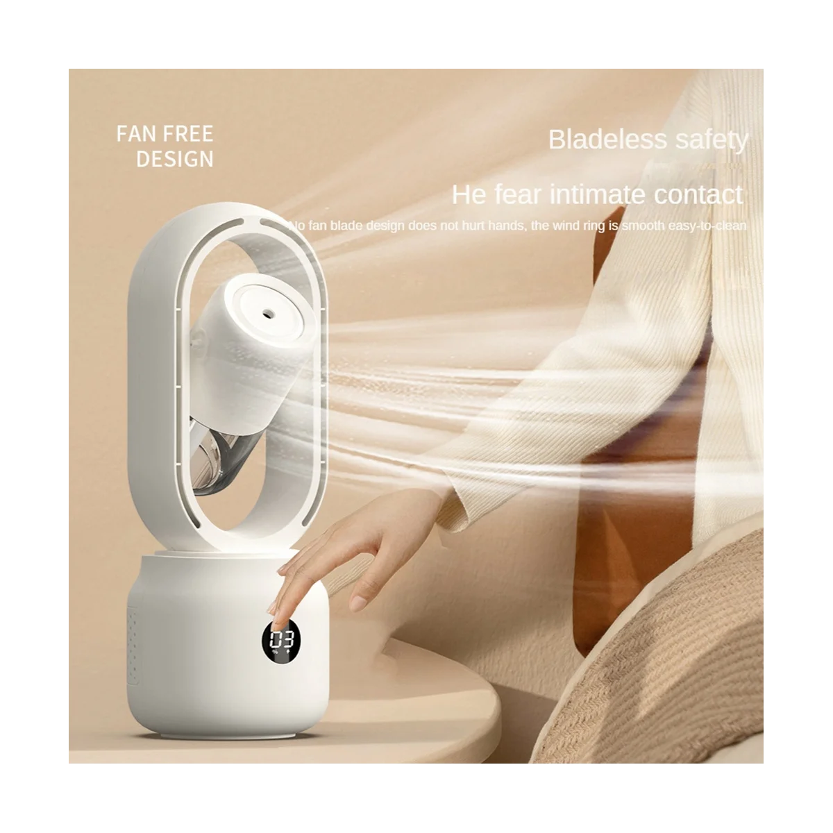 Prenosni Bladeless Fan LED Zaslon Namizja Vlaženja Zraka, Ventilator Hladilnika Spray za Hlajenje, Tiho delovanje Ventilator za Pisarno