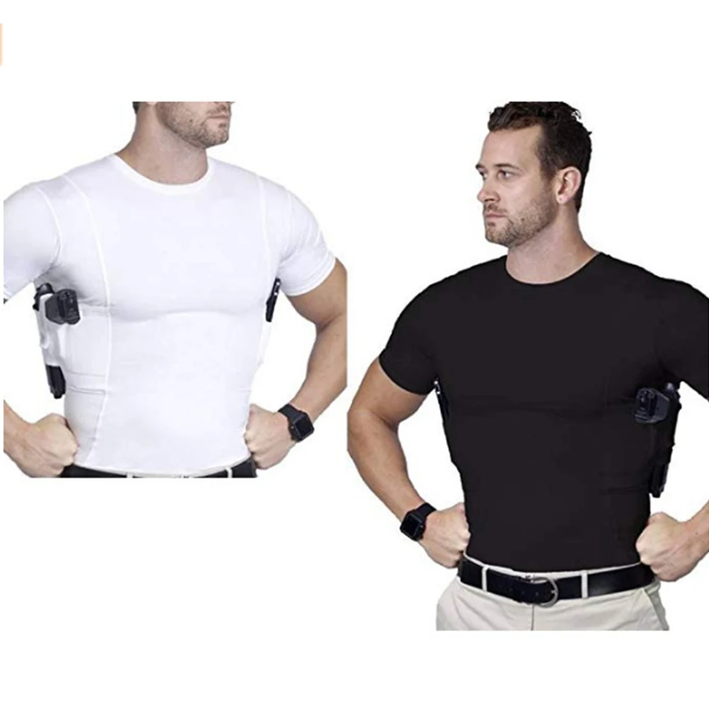 Moški Taktično Vojske Streljanje Pol Rokavi Majica za Oblikovanje po Meri za Moške Skriti Torbici Nosite Majico S Strani Pištolo Žepi Osnovna Plast