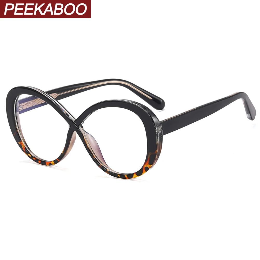 Peekaboo retro okrogle očala proti modra svetloba črno-leopard jasno objektiv TR90 cat eye glasses okvir ženske CP acetat darila