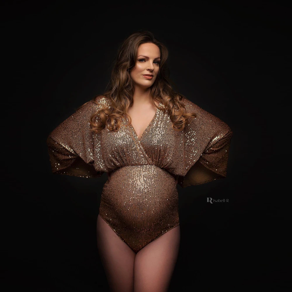 Porodniški Photoshoot Rekvizitov, Obleka, Ženske Baby Tuš Fotografija Oblek za Fotografijo Ustrelil Brezplačno Velikost Gold Plus Velikost Nosečnosti Obleko