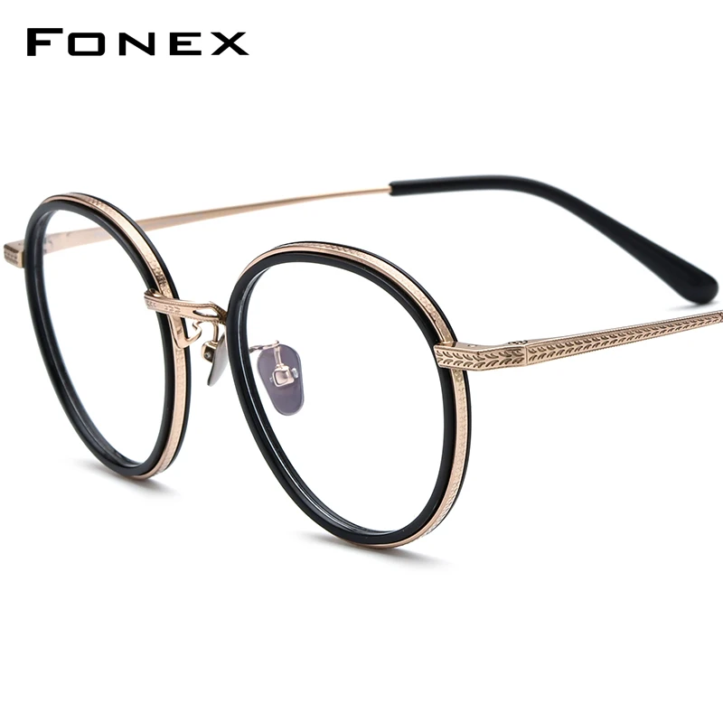 FONEX Acetat Titana Očala Moških 2023 Nove Ženske Milost Retro Krog Kratkovidnost Recept Očala Optičnih Očal N-027