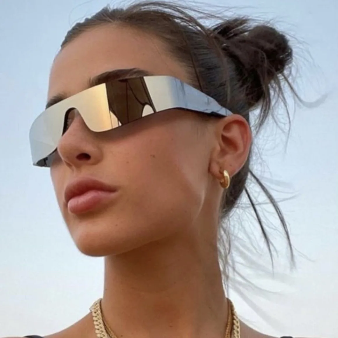 Trendy Rimless sončna Očala Ženske Y2K En Kos zaščitna Očala za Šport na Prostem Kolesarska Punk Očala UV400 Odtenki Unisex Vožnje Očala