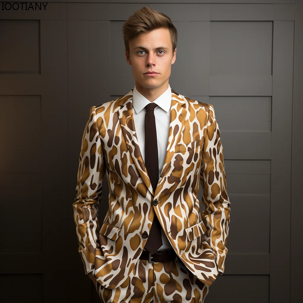 2024 Leopard Tiskanja Moški Hlačni Kostim za Moške 3d Digitalni Tisk Obleke Cos Stranka Fazi nočni klub Sijoče Kul Uspešnosti Set