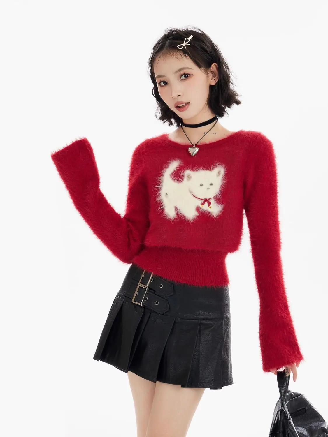 Božič rdeče kuža vezene pulover imitacije mink žamet vrh ženske v jesensko zimskem času zgosti notranjo bazo pulover estetske