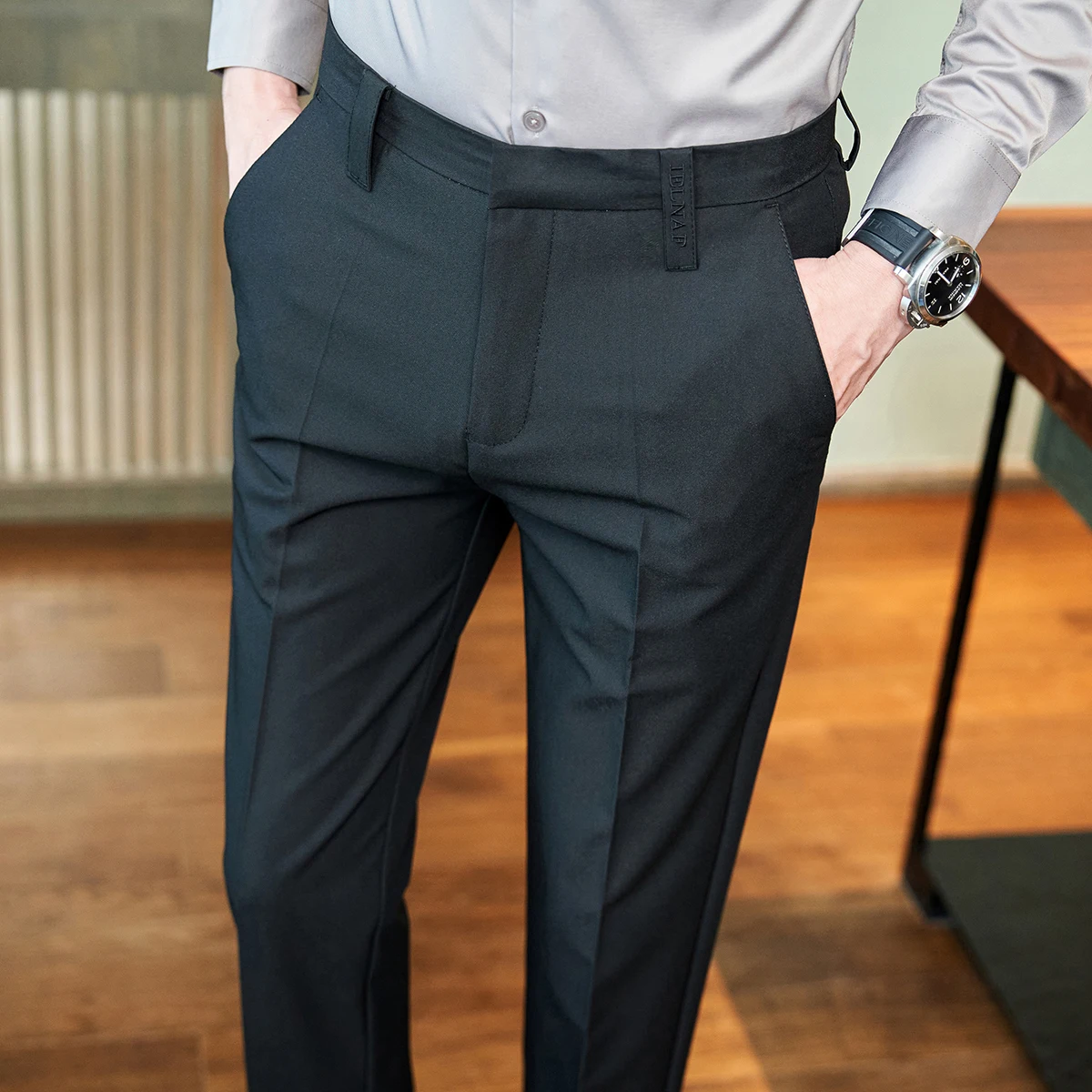 Britanski Stil Business Casual Obleko Hlače za Moške Oblačila 2023 Formalno Obrabe Slim Fit Celotno Dolžino Zavesa Moški Urad Hlače L38