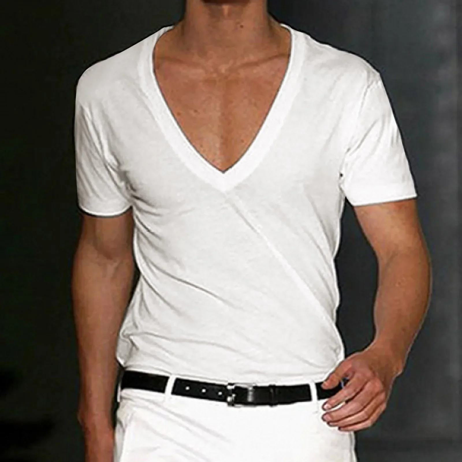 A2035 Witte T Srajce Hipster T-majice Lage Rez V-hals Comfortabele Tee Shirt Vrhovi Mannen Korte mouwen Priložnostne Trui