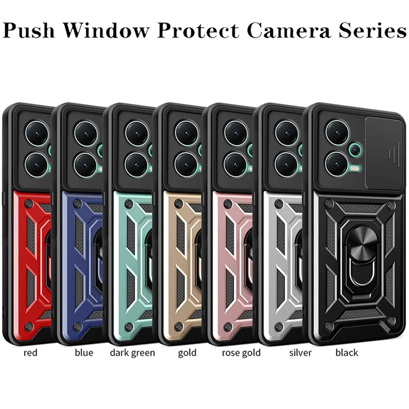 Xiomi Redmi Opomba 12 4G 5G Primeru Slide Push Okno Objektiva za Fotoaparat Zaščititi Obroč Kicstand Capa Za Xiaomi Redmi Opomba 12 Pro Kritje Funda