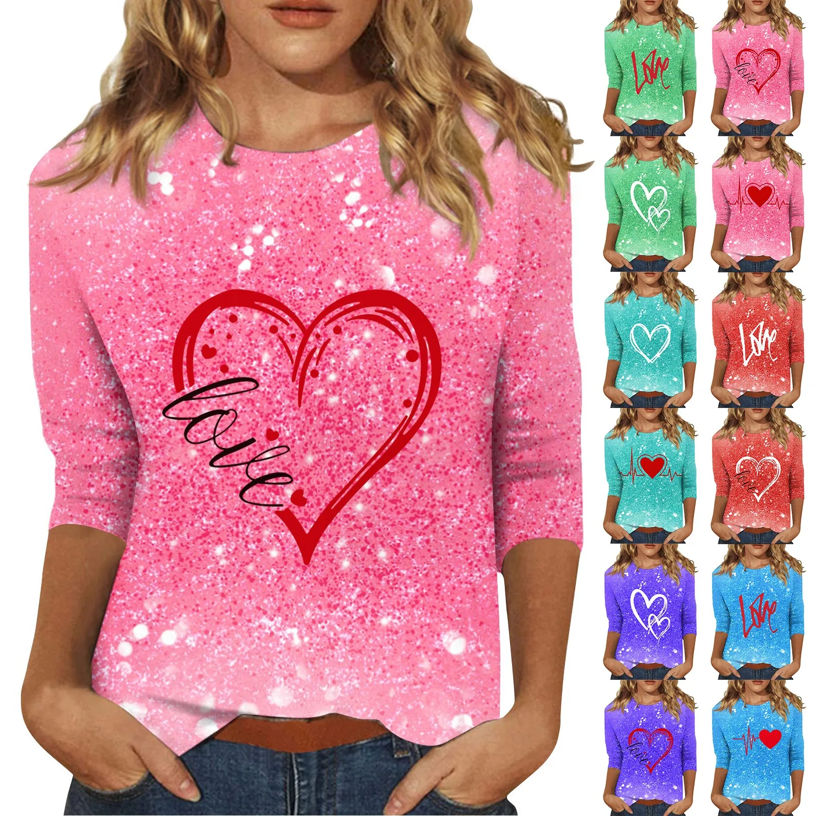 Ženska Moda in ženske Priložnostne Sedem Rokav Valentinovo, Natisnjena okoli Vratu Top Moda Ujemanje Majica T-shirt Smešno Poletje vsak Dan