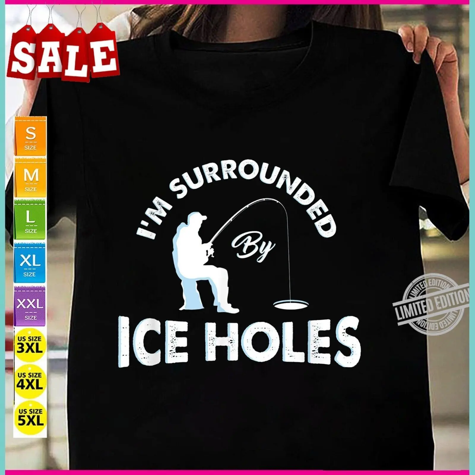 Smešno Ribolov na Ledu Darilo sem Obdan Z Ledom Luknje T-Shirt S-5XL