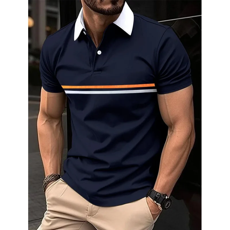 2023 Nova moška Polo Majica Proge Kratek Rokav T-Majice Priložnostne Poslovnih Gumb Vrh Tees Poletje Polo Majice Oblačila