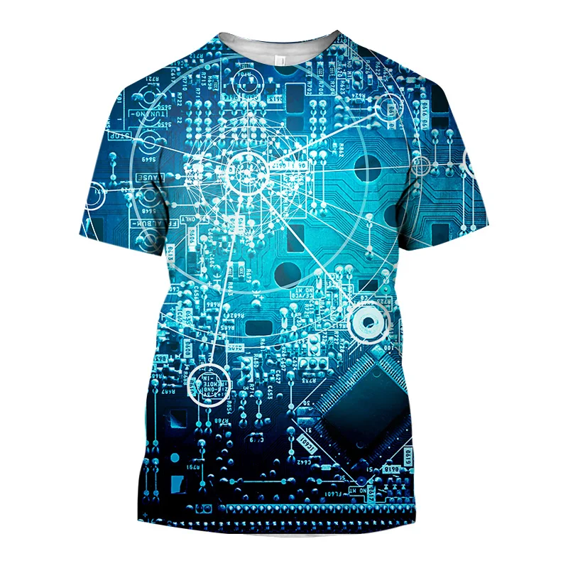 3D Elektronski Čip CPU Grafični T Shirt za Moške Oblačila Tee Srajce Smešno Vezje Motherboard Mainboard Kratka Sleeved zgornji deli oblacil