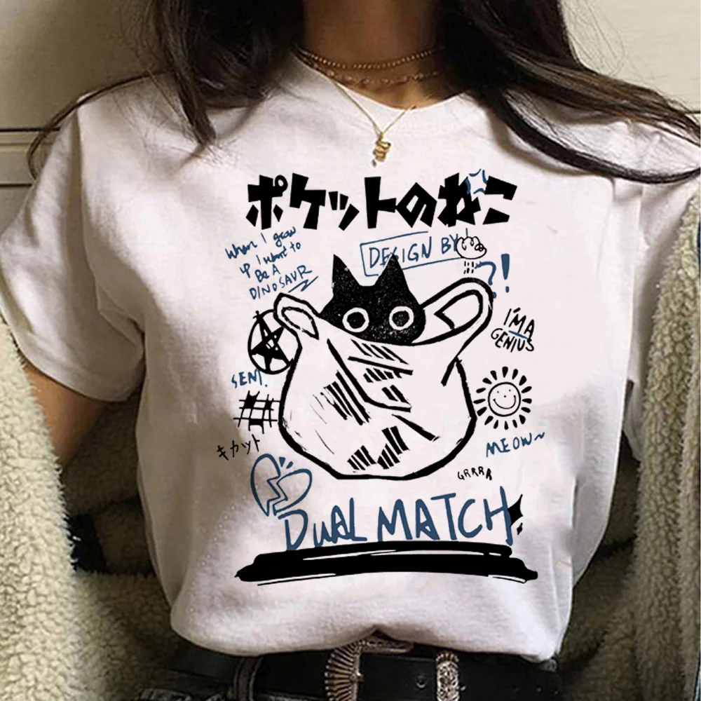 Mačka Print majica s kratkimi rokavi ženske anime tshirt ženske manga letu 2000 y2k oblačila
