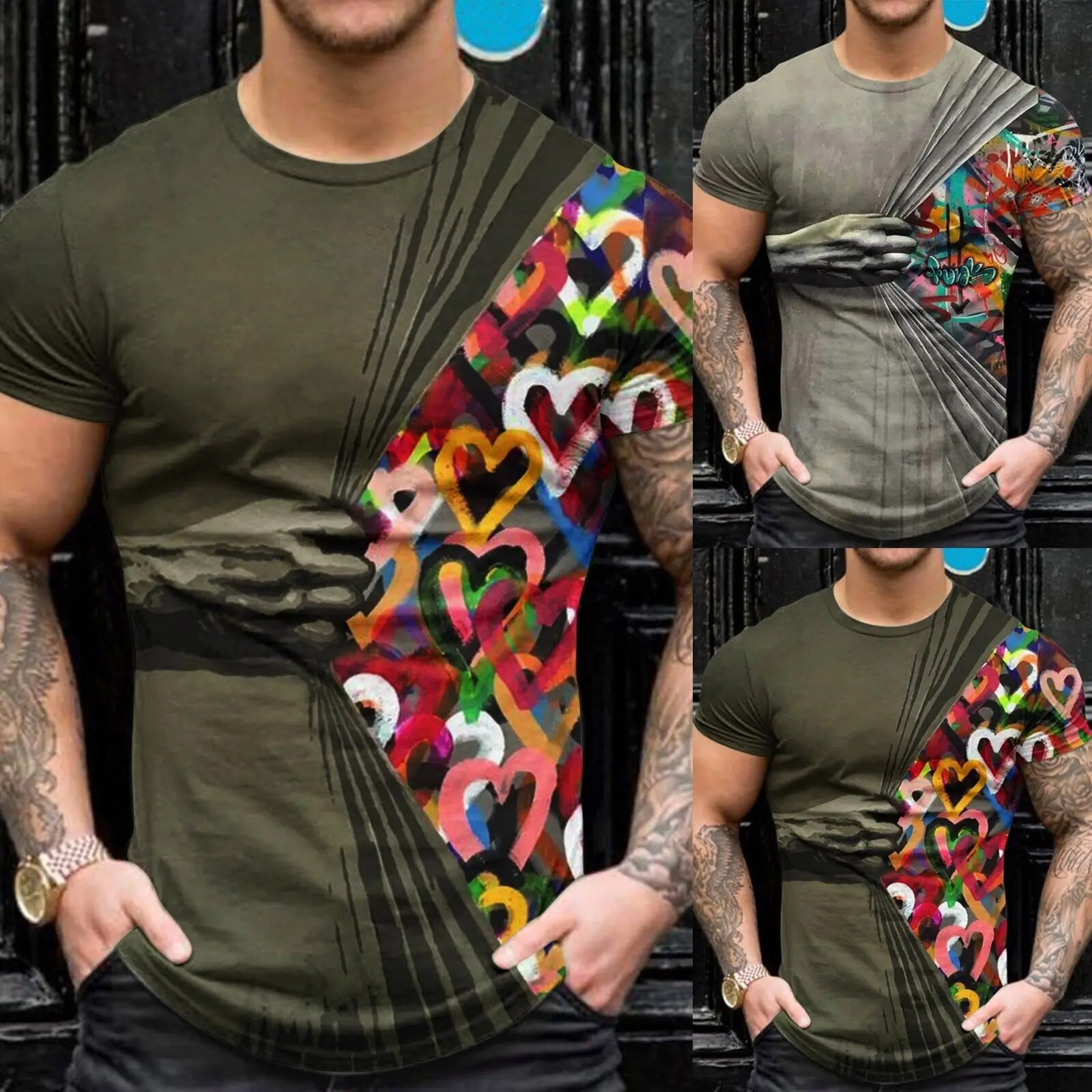 Moški Priložnostne Posameznih Prevelik Oblačila Poletje Moda 3D Tiskanih Krog Vratu T Shirt Kratek Rokav Vrhovi Poliester Ulične