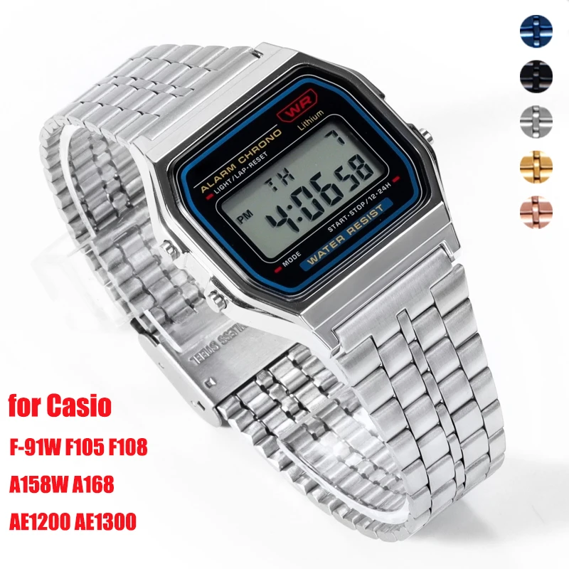 Watchband za Casio F-91W SGW400 F84 F105/108/A158W/168 AE1200/1300 18 mm iz Nerjavečega Jekla, Trak za Klasično Majhen Gradnik
