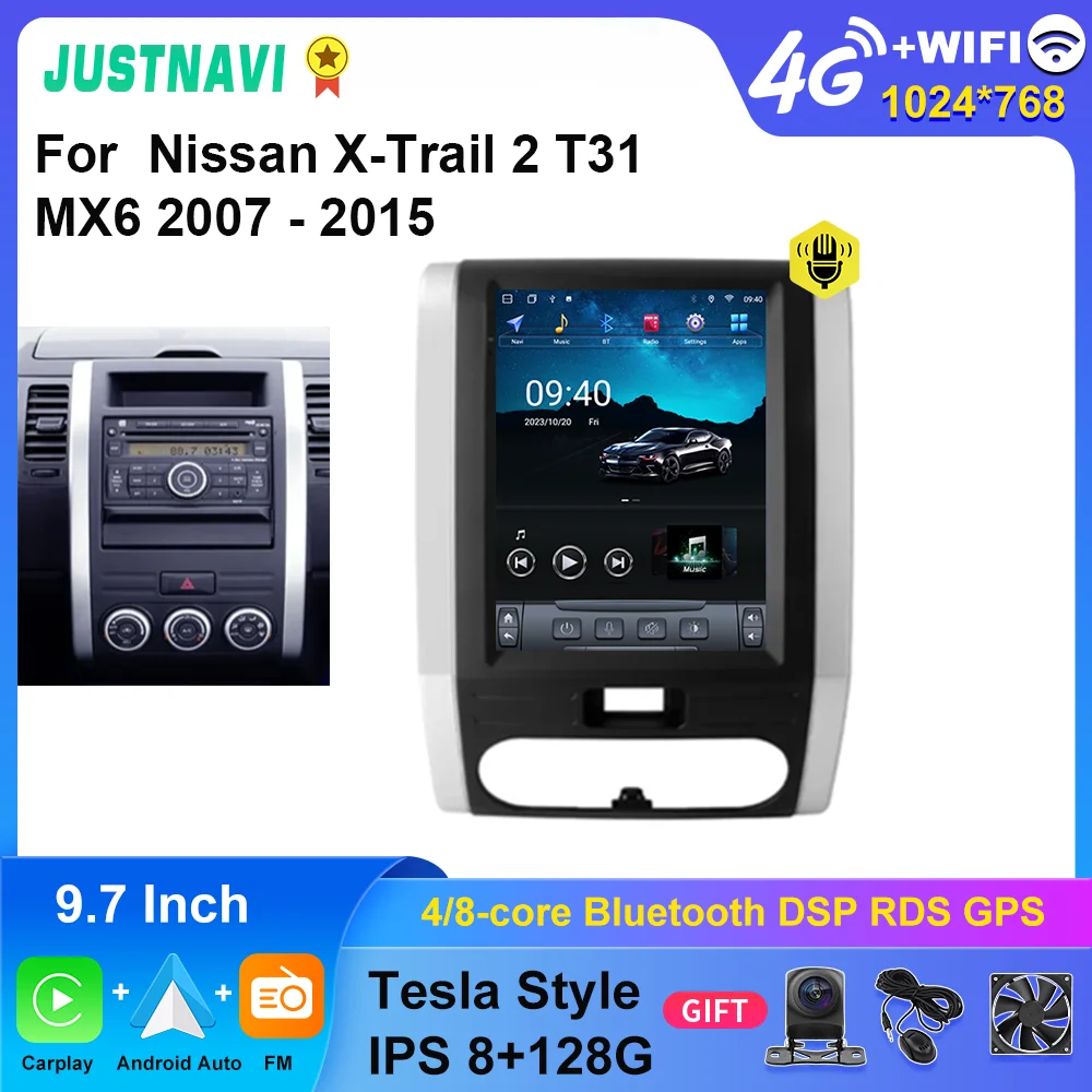 JUSTNAVI Stereo avtoradio Za Nissan X-Trail 2 T31 MX6 Qashqai 2007-2015 Večpredstavnostna GPS Navigacija DSP Carplay Autoradio Igralec