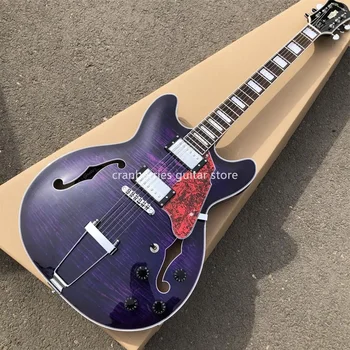 2020 NOVO Grote JAZZ električna kitara, dvojni f votla telesa,VIJOLIČNA barva tiger flamed vrh 6 stringelectric kitara,brezplačna dostava