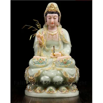 30 cm VELIKA - visoko kakovostni Naravni jade gilding Guanyin Buda domov Tempelj učinkovita Talisman Maskota carving Kiparstvo kip