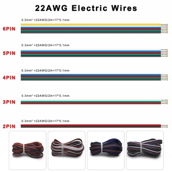 50 m/zvitkih 22AWG Prilagodljivo Led Priključek za Kabel Žice 2/3/4/5/6pin Za WS2811/WS2812/5050/2835 RGB RGBW SCT LED trak Razširitev
