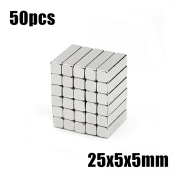 50pcs 25x5x5mm Neodymium Magnetom 25*5*5 mm N35 NdFeB Blok Super Močan Močan Trajni Magnetni Blok imanes