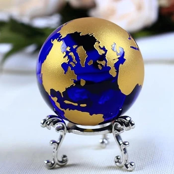 6 cm Modro Zlato Kristalno Zemlji Model Stekla Svetu Kristalno Kroglo Področju Okraski Figur Doma Dekoracijo