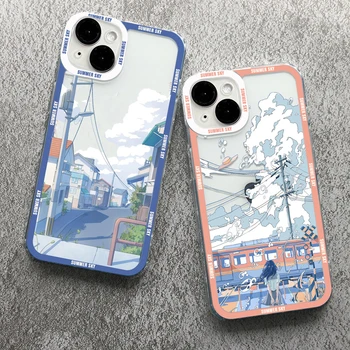 Anime Krajine Primeru Telefon Za iPhone 11 12 13 14 Pro Mini Max 7 8 Plus XS X XR Pokrov Prozoren Pokrajino Angel Eyes Primeru Telefon