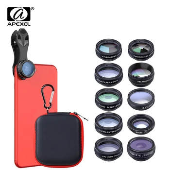 APEXEL 10in1 mobilni telefon, Fotoaparat Kit Objektiv Wide Angle&Makro Objektiv+Fisheye Objektiv Telefoto Objektiv CPL/Tok/Star/Kaleidoscope za telefone