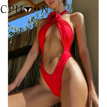 CPUTAN 2023 Novo 3D Cvet Trdna En Kos Kopalke Votlih Iz Kopalke Ženske kopalke Visoko Izreži Monokini Brazilski Plažo