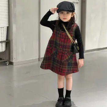 Dekleta Britanski Modni Stil Barva Tank Top Krilo Dnu Srajco 2023 Jeseni, Pozimi Nove Priložnostne Obrabe, Otroško