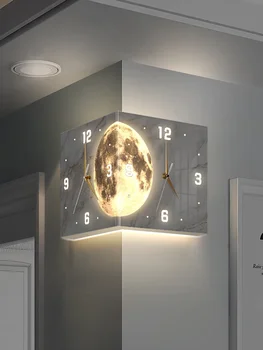 dnevna soba kotu dvostranski svetlobni ustvarjalne ura stenska svetilka Luna kotu stenske ure luknja-brezplačna kotu ura