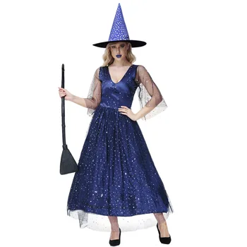 Halloween Odraslih Proti-Vrat Modra Starmoon Čarovnica Cosplay Kostum