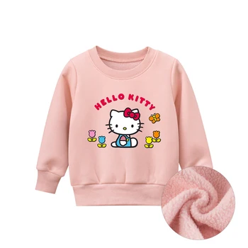 Hello Kitty Risanka Baby Hoodies Kawaii Sanrio Anime Tiskanja Otrok Nositi Jesen/zima Top Moda Toplo Dnu Darilo za Rojstni dan