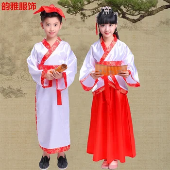 Kitajski Tradicionalni Noši Hanfu Otroci Stari Festival Oblačila Sklop za Otrok, Fant, Dekle z Dolgimi Rokavi Ljudska Plesna Predstava Obleka