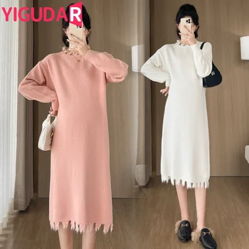 Korejski Jeseni Porodniškega Obleko z Dolgimi Rokavi Pletene vestidos Puloverji Pulover Noseča Ženska oblačila nosečnosti obleko photoshoot