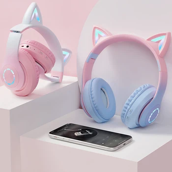 LED Bliskavica, Slušalke Luštna Mačka Ušesa Brezžične Slušalke z Mikrofonom Otroci, Dekleta, Predvajalnik Glasbe Telefon, Slušalke TWS Bluetooth 5.0