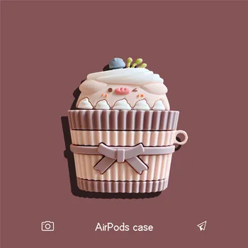 Lepe Risanke Cupcake Prašičev Bluetooth Slušalke Kritje za Airpods 1 2 Pro Silikonski Airpods Primeru