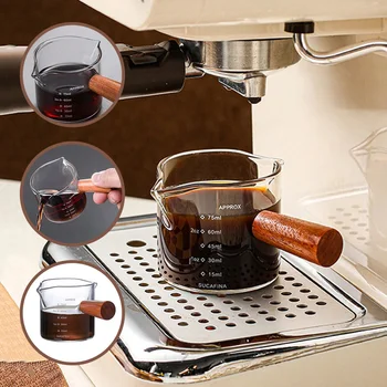 Leseni Ročaj Stekla Espresso Merjenje Pokal Enojna/Dvojna Usta 75ML Mleka Vrč Kave Dobave Pregleden Kuhinja Vrč Prostem Tabelo