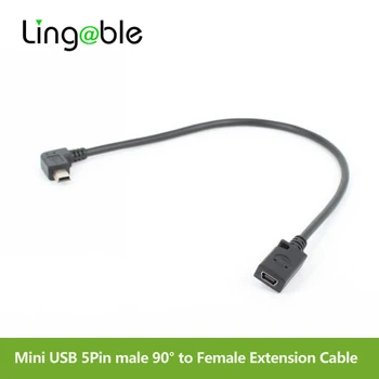 Lingable 90 Stopinj pod pravim Kotom Mini USB 5Pin Moški-Ženska M/F Podaljšek Kabla za sinhronizacijo podatkov Extender cabo Kabel 28 cm
