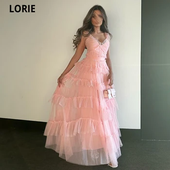 LORIE Roza A-line Prom Obleke Dolgo Til Stopenjski Proti-vrat Špagete Trakovi Celebrity Obleko Oblačilih, De Mariée Večerne Vestidos