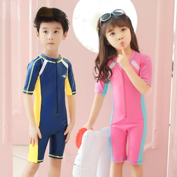 Nov slog otroške kopalke Konzervativno enega kosa kratek rokav kopalke za fante in dekleta kopalke mokra Obleka za zaščito pred soncem