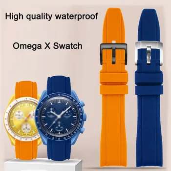 OMEGA SWATCH Loka Gume Watch Band 20 mm Moških in Žensk Poslovnih Zapestnica Za Omega X Swatch Skupni Planet WatchStrap Oranžna, Črna