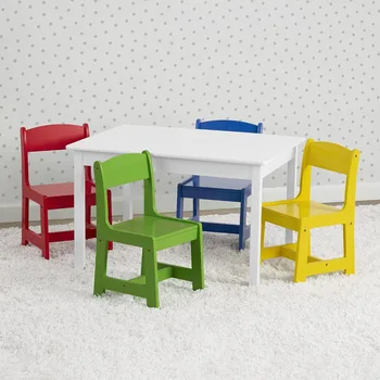 Otroška miza s 4 stoli GREENGUARD Gold certified, barva Bela Bela/Primarne