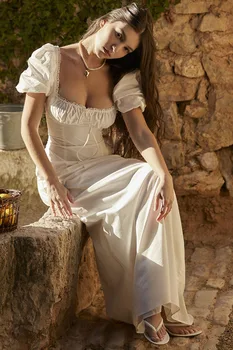 Poletje Žensk Obleko z Eno Besedo Vratu, Kratke Rokave Backless Barva Obleko Priložnostne Čipke Belo Obleko