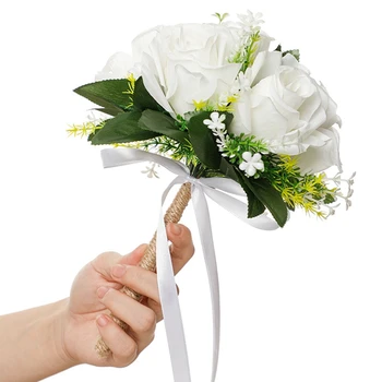 Ponaredek Cvet Poročni Šopek za Poroko Bele Svile Rose Cvet Šopek za Nevesto in Družico Poroka Poročni Šopek Veren