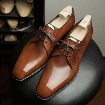 Poslovni Moške Čevlji Oxford Rjavo Črne Čipke-Up Kvadratni Toe, Ročno izdelan Modni Obleko, Čevlji Poročni Čevlji za Moške Brezplačna Dostava